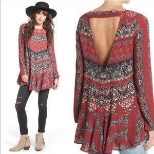 Free People Smooth Talker Tunic Top in Burgundy Motif - Size Small